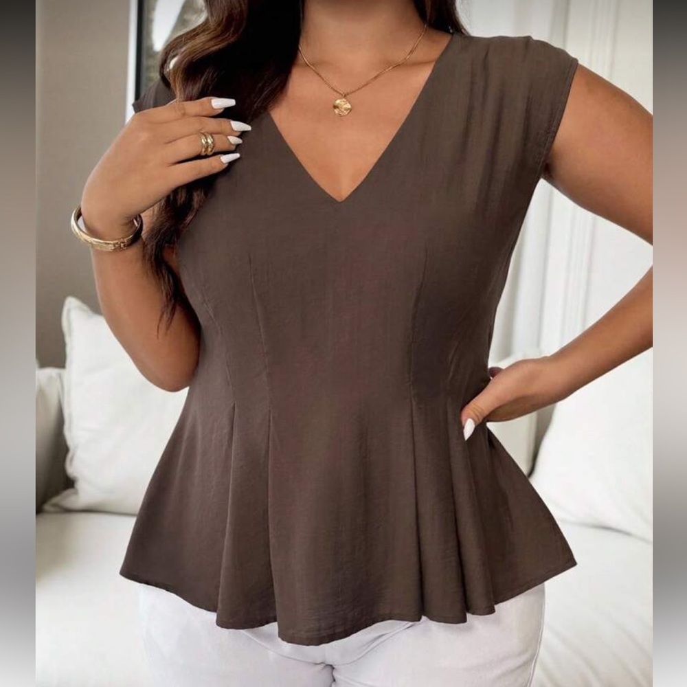 Sleeveless Brown V-Neck Top